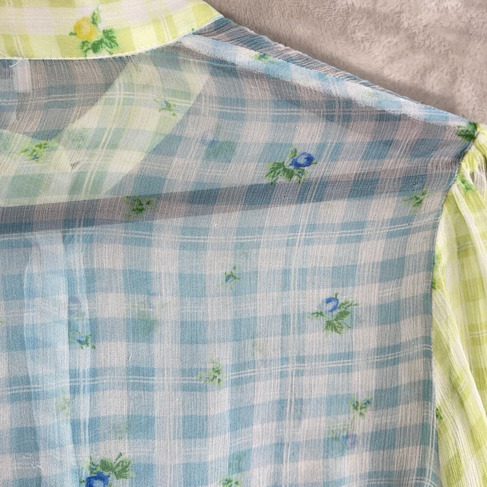Ghost London Bella Blouse Medium Gingham Botanical Semi Sheer Crepe Picnic-core - Picture 13 of 13